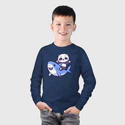 Лонгслив хлопковый детский Панда и акула, цвет: тёмно-синий — фото 2