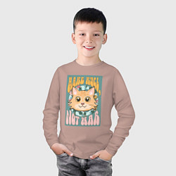 Лонгслив хлопковый детский Винтажный рыжий кот пацифист, цвет: пыльно-розовый — фото 2