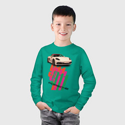Лонгслив хлопковый детский Спортивный автомобиль Porsche 911 Turbo, цвет: зеленый — фото 2