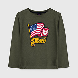 Лонгслив хлопковый детский American flag, цвет: меланж-хаки