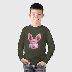 Лонгслив хлопковый детский Розовый заяц - портрет кролика, цвет: меланж-хаки — фото 2