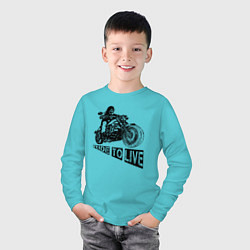 Лонгслив хлопковый детский Байкер на мотоцикле - череп, цвет: бирюзовый — фото 2