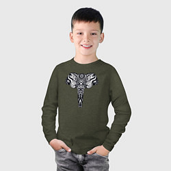 Лонгслив хлопковый детский Ethnic elephant, цвет: меланж-хаки — фото 2
