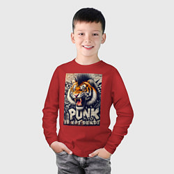 Лонгслив хлопковый детский Cool tiger - punks not dead, цвет: красный — фото 2