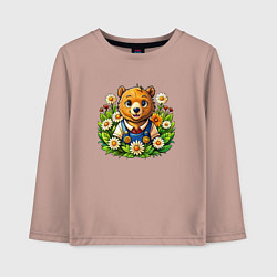 Лонгслив хлопковый детский Медведь среди ромашек, цвет: пыльно-розовый