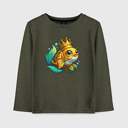 Лонгслив хлопковый детский Золотая рыбка в короне, цвет: меланж-хаки