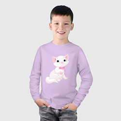 Лонгслив хлопковый детский Очаровательная милая кошечка с розовым бантиком, цвет: лаванда — фото 2