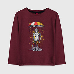 Детский лонгслив Одинокий робот под зонтом