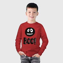 Лонгслив хлопковый детский Страшный черный смайлик: Буу!, цвет: красный — фото 2