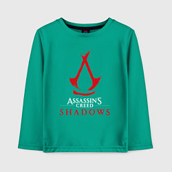 Лонгслив хлопковый детский Assassins creed shadows logo, цвет: зеленый