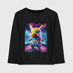 Лонгслив хлопковый детский Cyber Pikachu - neon glow ai art fantasy, цвет: черный