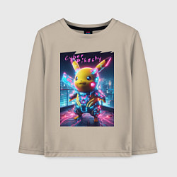 Лонгслив хлопковый детский Cyber Pikachu - neon glow ai art fantasy, цвет: миндальный