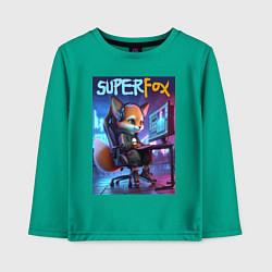 Лонгслив хлопковый детский Super fox gamer - ai art fantasy, цвет: зеленый