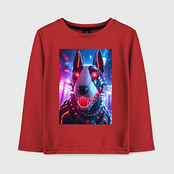 Лонгслив хлопковый детский Морда кибер бультерьера - неоновое свечение, цвет: красный