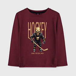 Лонгслив хлопковый детский Хоккеист в маске черепа, цвет: меланж-бордовый