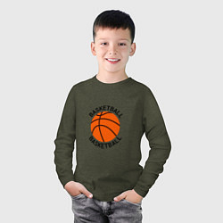Лонгслив хлопковый детский Эмблема баскетбольный мяч basketball, цвет: меланж-хаки — фото 2