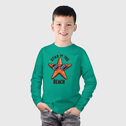 Лонгслив хлопковый детский Морская звезда в солнечных очках звезда пляжа, цвет: зеленый — фото 2