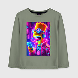 Детский лонгслив Кибер Барт с пирсингом на языке - неоновое свечени