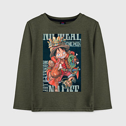 Лонгслив хлопковый детский Ван-Пис Луффи Монки Д мясо, цвет: меланж-хаки