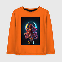 Лонгслив хлопковый детский Неоновый осьминог в лампочке, цвет: оранжевый
