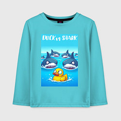 Лонгслив хлопковый детский Duck vs shark - ai art fantasy, цвет: бирюзовый
