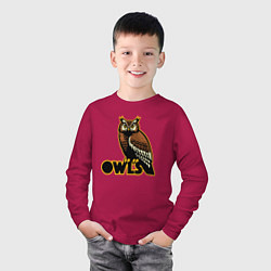 Лонгслив хлопковый детский Owls, цвет: маджента — фото 2