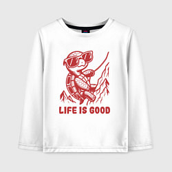 Лонгслив хлопковый детский Забавная позитивная черепаха альпинист, цвет: белый