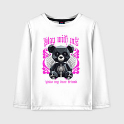 Лонгслив хлопковый детский Скелет злобного плюшевого мишки с крыльями, цвет: белый