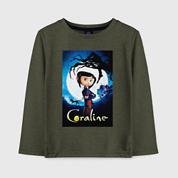 Лонгслив хлопковый детский Coraline Jones and cat, цвет: меланж-хаки
