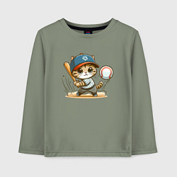 Детский лонгслив Котёнок крутой баттер бейсбольной команды - нейрос