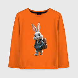 Лонгслив хлопковый детский Зайчик идёт в школу, цвет: оранжевый