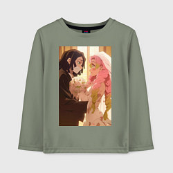 Лонгслив хлопковый детский Клинок, рассекающий демонов Обанай Игуро, цвет: авокадо