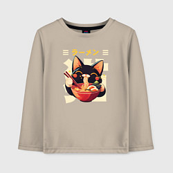 Лонгслив хлопковый детский Ramen and cat, цвет: миндальный