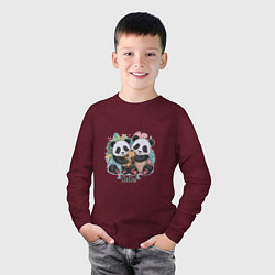 Лонгслив хлопковый детский Панды семья, цвет: меланж-бордовый — фото 2