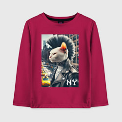 Лонгслив хлопковый детский Котик панк житель Нью-Йорка - нейросеть, цвет: маджента