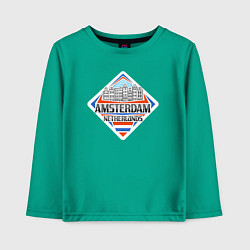 Лонгслив хлопковый детский Амстердам Нидерланды, цвет: зеленый