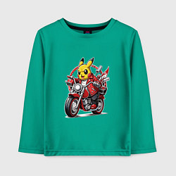 Лонгслив хлопковый детский Пикачу мчится на мотоцикле, цвет: зеленый