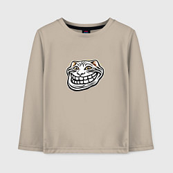Лонгслив хлопковый детский Мемное лицо кота, цвет: миндальный