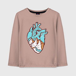 Лонгслив хлопковый детский Сердце и горы, цвет: пыльно-розовый