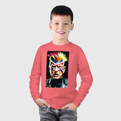 Лонгслив хлопковый детский Панк Дональд Трамп - жесть, цвет: коралловый — фото 2