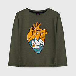 Лонгслив хлопковый детский Сердце моряка, цвет: меланж-хаки