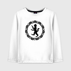Лонгслив хлопковый детский Окружённый змеями силуэт геральдического кота, цвет: белый