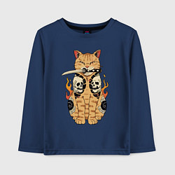 Лонгслив хлопковый детский Samurai yakuza cat with knife and skull, цвет: тёмно-синий