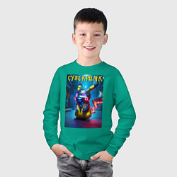 Лонгслив хлопковый детский Cyberpunk - cool Pikachu neon glow, цвет: зеленый — фото 2