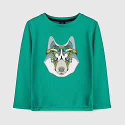 Лонгслив хлопковый детский Волк с стиле тату, цвет: зеленый