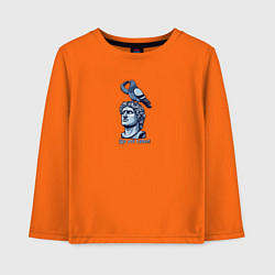 Лонгслив хлопковый детский Голубь салютует на голове статуи - ща всё будет, цвет: оранжевый