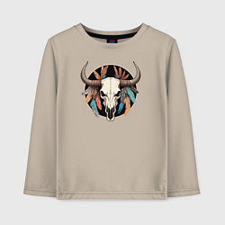 Лонгслив хлопковый детский Череп с перьями в стиле бохо, цвет: миндальный