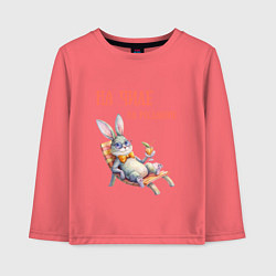 Лонгслив хлопковый детский Кролик на чиле, на расслабоне - мем, цвет: коралловый