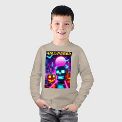Лонгслив хлопковый детский Minecraft and halloween- vaporwave, цвет: миндальный — фото 2