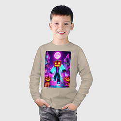 Лонгслив хлопковый детский Neon halloween and Minecraft - collaboration, цвет: миндальный — фото 2
